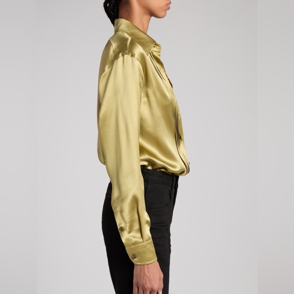 Tom Ford Fluid Fit Pleated Silk Charmeuse Button-Up Shirt in Fg710 Pale Sage NWT - Picture 4 of 13